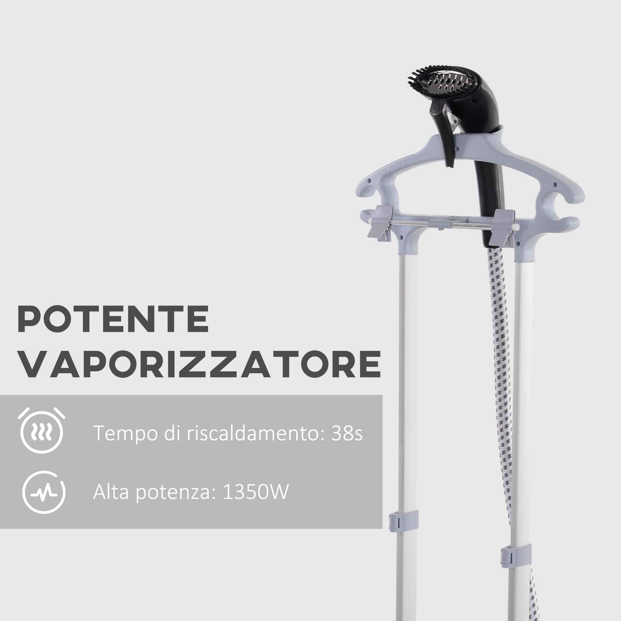 HOMCOM Stiratrice a Vapore, Ferro da Stiro Verticale da 2L, Potenza 1950W con 2 Aste Telescopiche, Stiratore Portatile, 35x25x23cm, Nero