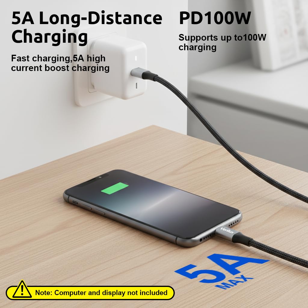 Verilux® USB C Extension Cable, 0.5m USB Type C Male to Female Cable Support PD 100W Fast Charging, 10Gbps Data Transfer USB Extension, 4K@60Hz HD Video Output Compatible for iPhone 17/16/15, MacBook — Amazon image 3