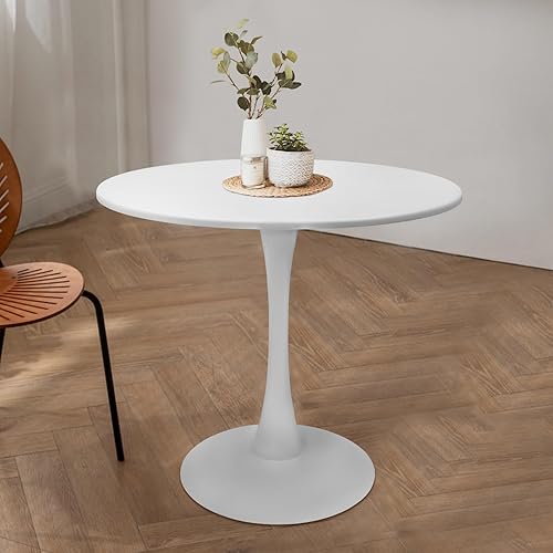 Miniatura 6 de DDBESSIC Mesa de comedor redonda blanca, mesa de comedor de cocina de 31.5 pulgadas para 2-4 personas, mesa casual de mediados de siglo con base de