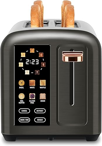 SEEDEEM Tostadora de 2 rebanadas con pantalla táctil, velocidad de calentamiento más rápida, 7 configuraciones de tostado, 6 tipos de pan, tostadora