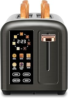 SEEDEEM Toaster 2 Slice with Touch Screen, Faster Heating Speed, 7 Shade Setting, 6 Bread Type, 1.5”Wide Slots Toaster, Removable Crumb Tray, 1350W, Dark Metallic