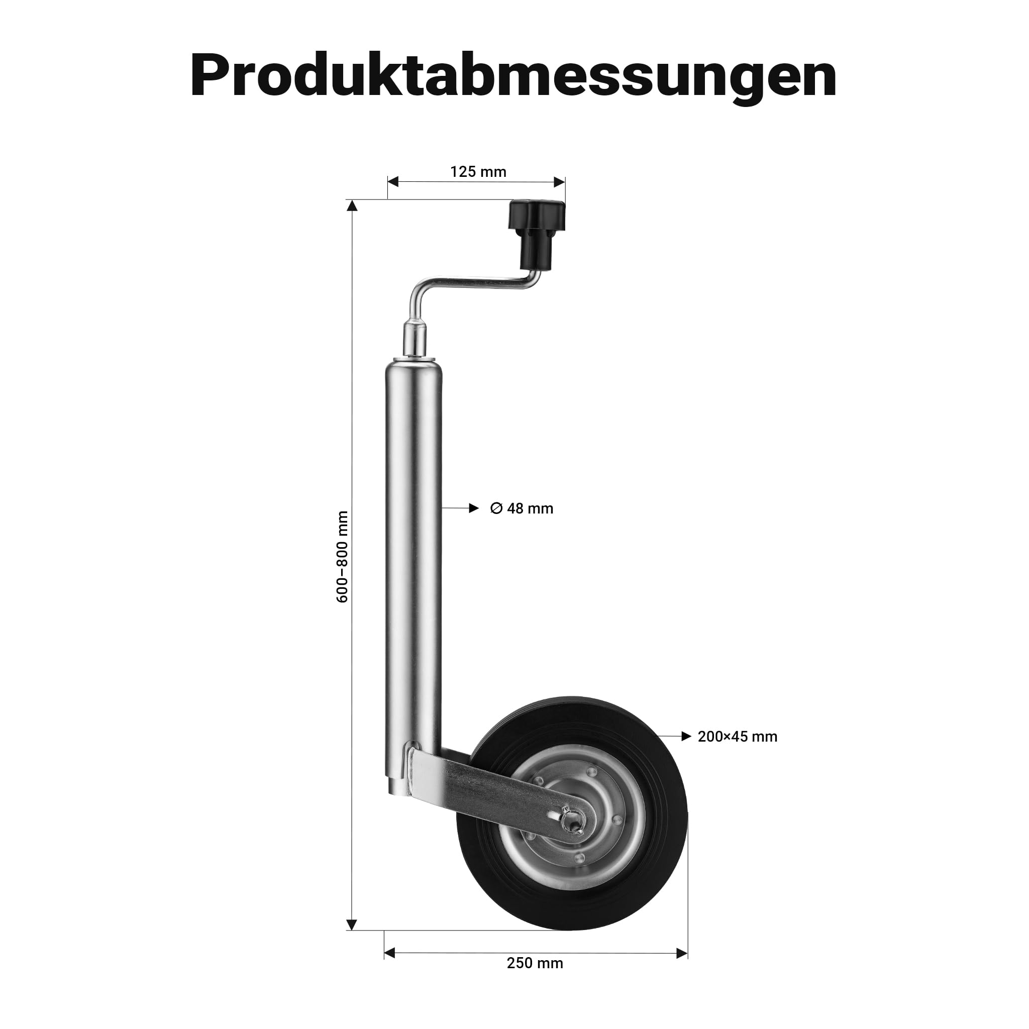 Wiltec Anhänger Stützrad mit 362 kg Stützlast ø48 mm, Bugrad mit Kurbel, Anhängerrad, Abstellstütze