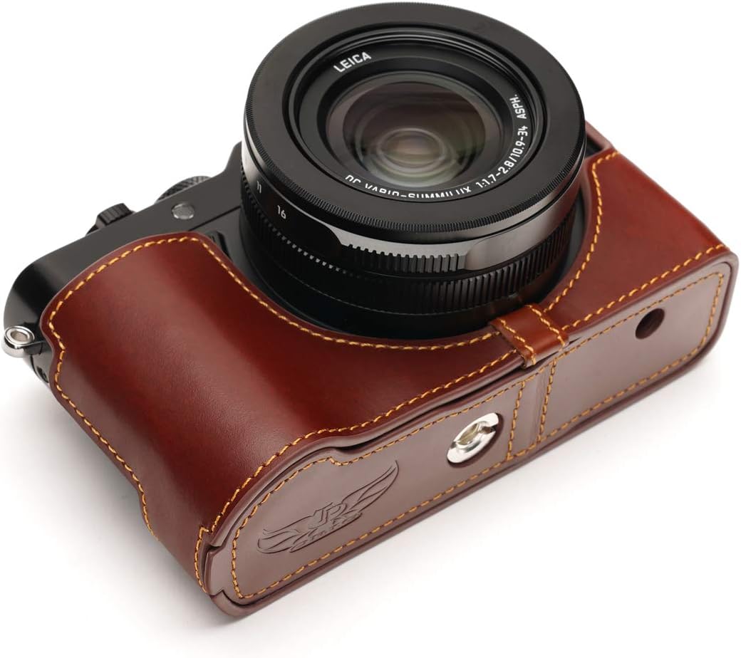 Lumix DC-LX100 II Camera Case, BolinUS Handmade Genuine Real Leather Half Camera Case Bag Cover for Panasonic Lumix DC-LX100 II LX100 II Camera Bottom Opening Version + Hand Strap -Brown