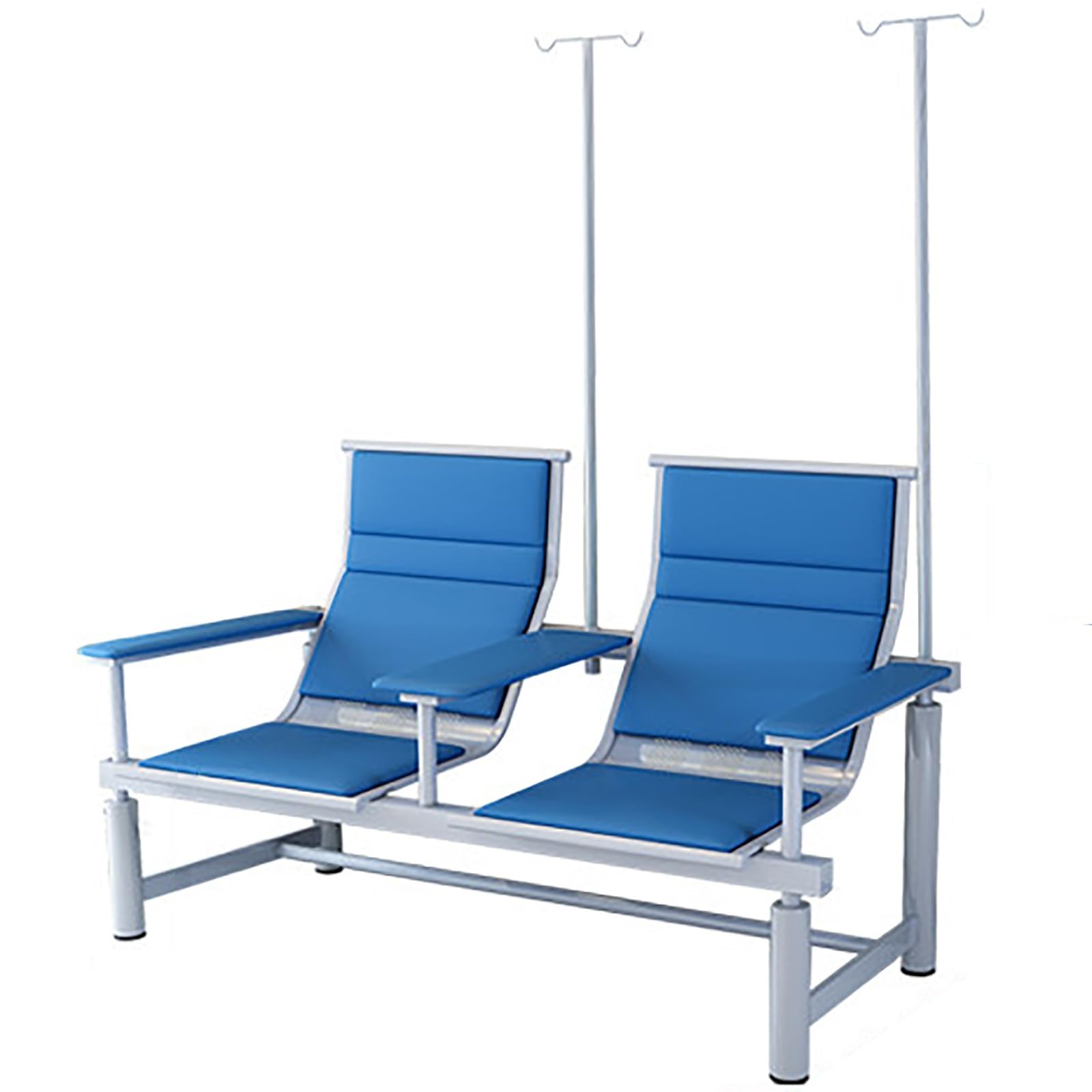 WDSOPK Waiting Room Chairs,Blue Leather Phlebotomy Chair for IV Infusion, Waiting Room Bench with Armrests, 2-Seater Infusion Chair with IV Stand for Lobbies(Blue-2-seater)
