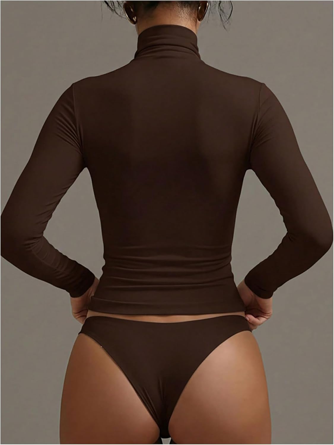 WDIRARA Women's High Neck T Shirts Long Sleeve Slim Fitted Tees Base Layer Top - Image 2