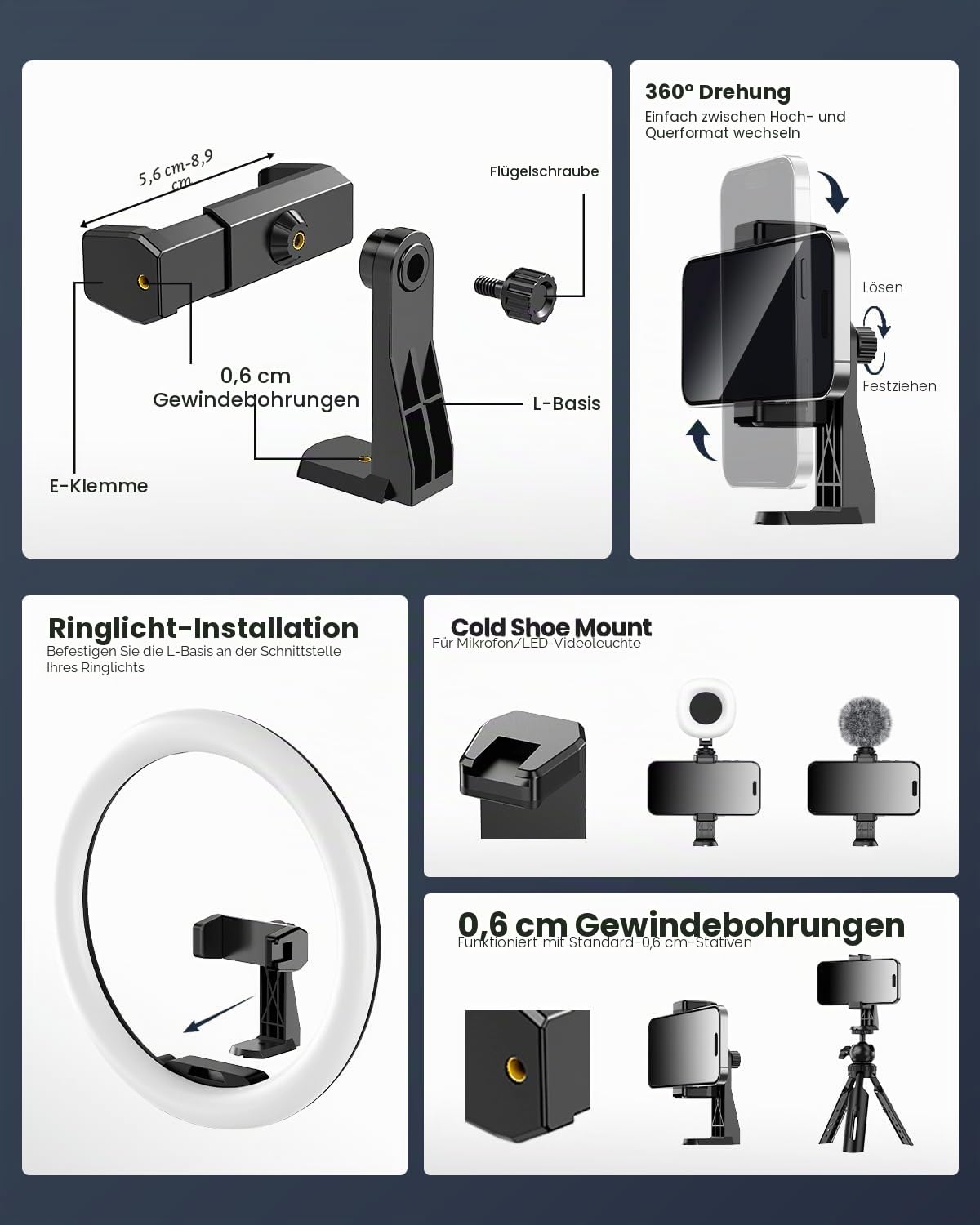 UBeesize Ringlicht mit Stativ, 12 Zoll Selfie Ringlicht mit 62 Zoll Stativ Ständer für Videoaufnahmen und Live Stream Berühren Kompatibel Handys, Kameras und Webcams