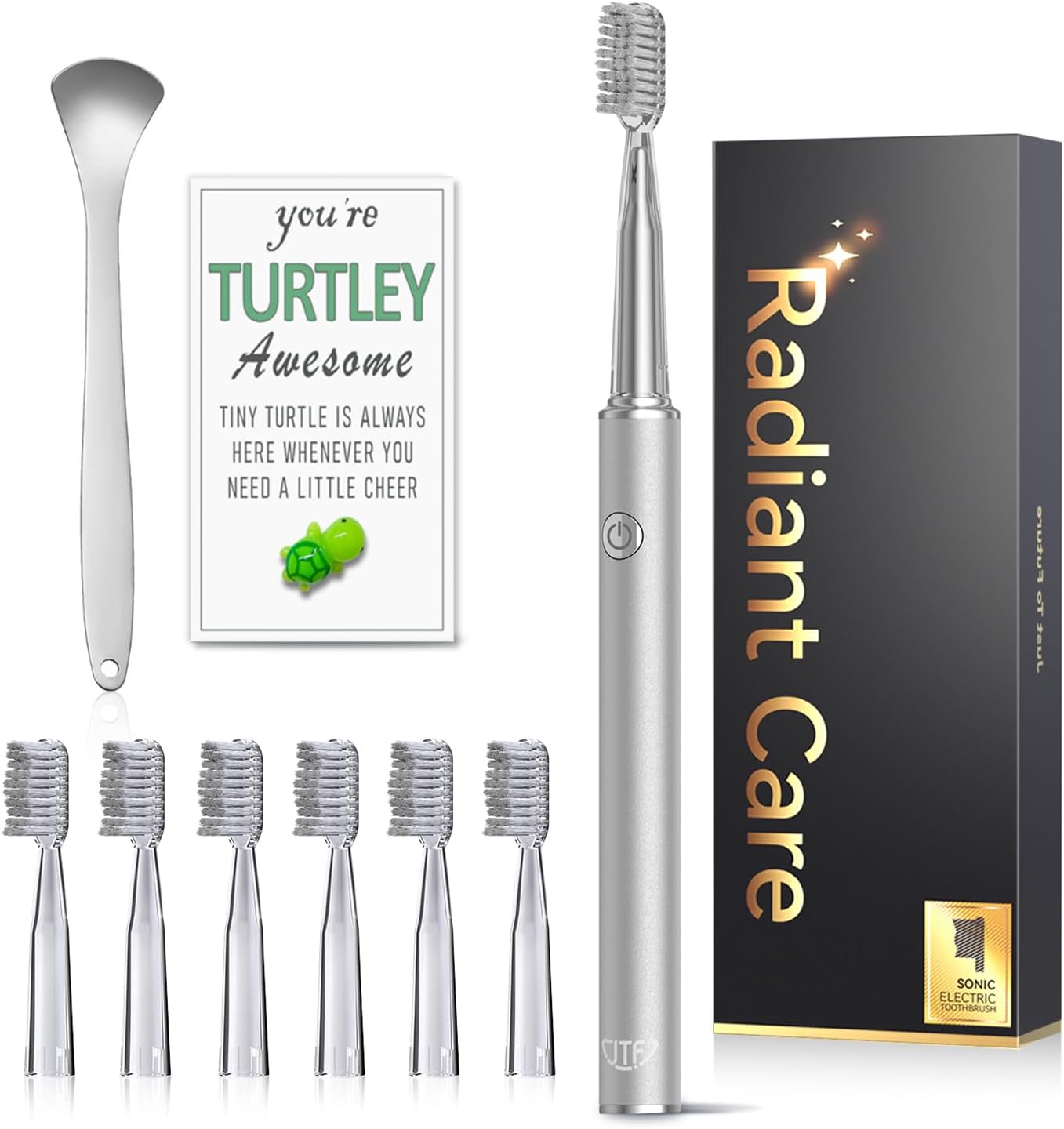JTF Sonic Electric Toothbrush for Adults: 6 Brush Heads, 3 Brushing Modes, 2-Min Smart Timer, IPX7 Waterproof and Tongue Scraper, Deep Cleaning & Whitening, Rechargeable Toothbrush for Teeth & Braces