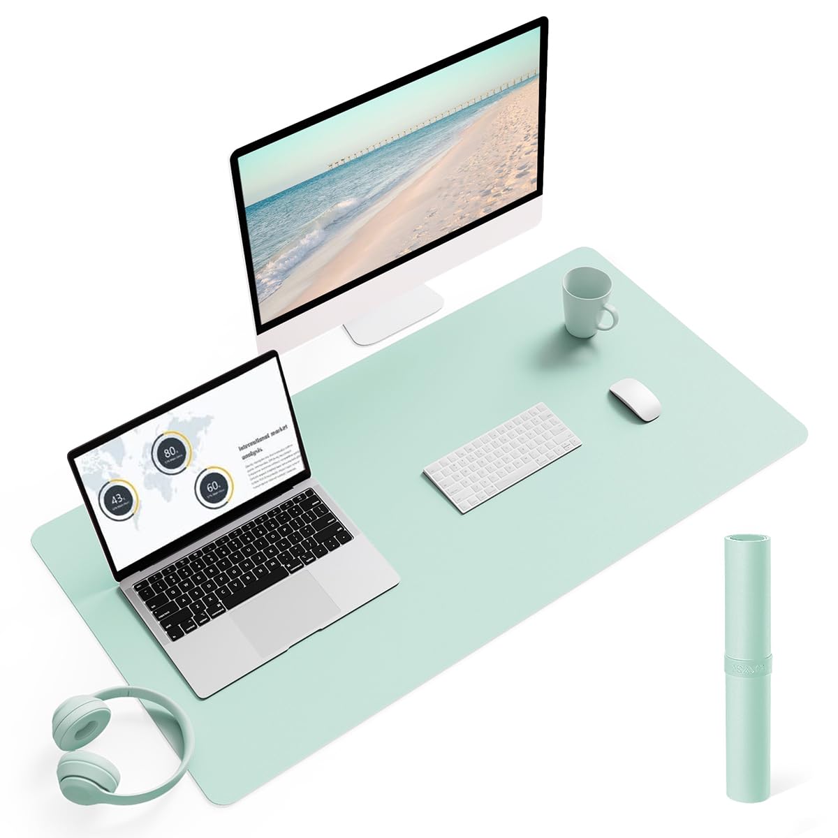 YSAGi Non-Slip Desk Mat, Waterproof Large Mouse Pad 90x43 cm Pale Green