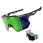 HAAYOT Polarized Cycling Glasses,Sports Sunglasses for Men Women,Baseball Biking Running Sunglasses 5 Lenses Transparent Gray Green