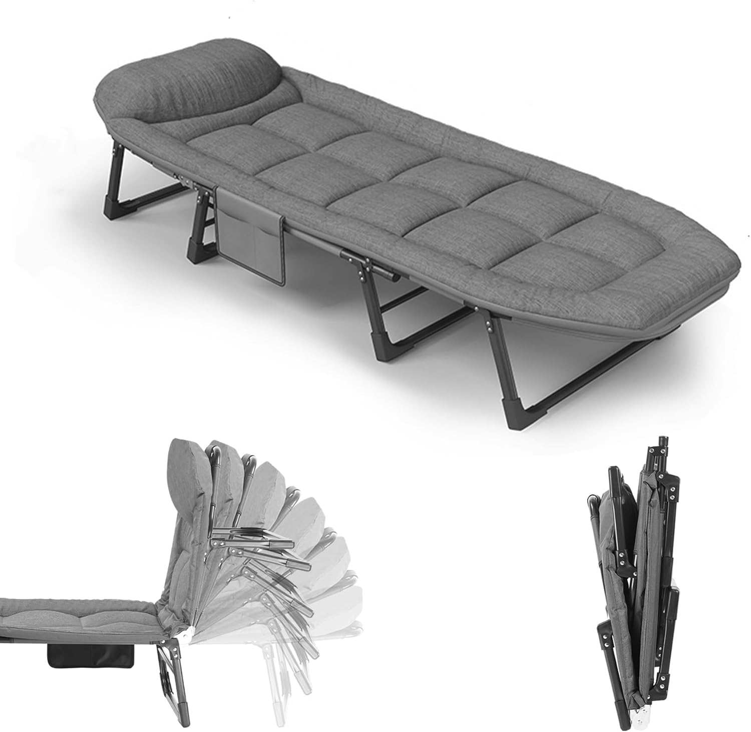 折りたたみベッド ベッド幅66cm より幅広 太く強化された鋼製フレームで安定性アップ さらに快適静音設計 6段階調節可能 枕付き・