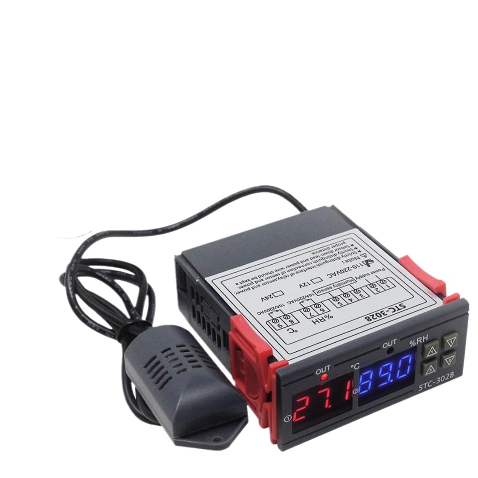 Termostato digital con control de temperatura y humedad STC-3028, termómetro e higrómetro, controlador de incubadora CA 220 V, CC 12 V y 24 V.(STC-3028 12V)