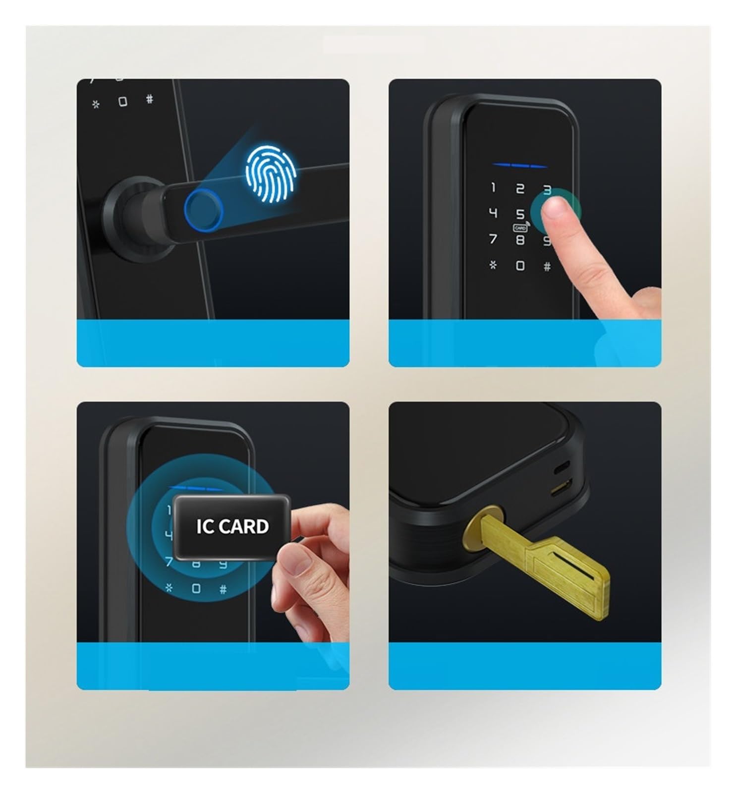 Smart Lock digitale con maniglia Serratura elettronica for impronte digitali for ingresso senza chiave della porta anteriore for hotel(Svart)