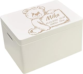CHICCIE Caja de madera personalizada para nacimiento, 40 x 30 x 23 cm, color blanco