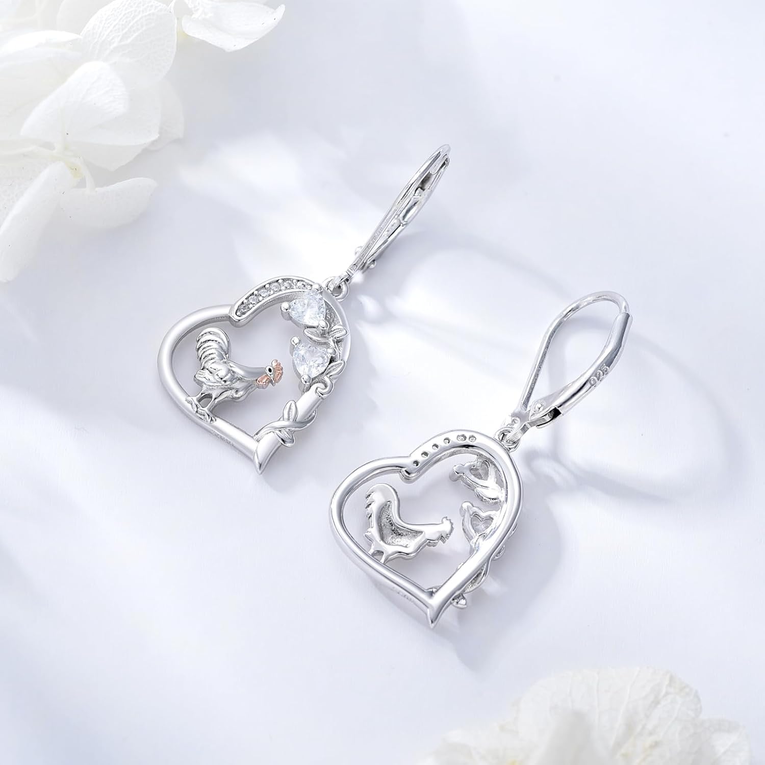 Black Cat/Chicken/Duck/Goat Earrings 925 Sterling Sliver Heart Animal Dangle Earrings Jewelry Birthday Gifts for Women Girlfriend Mom