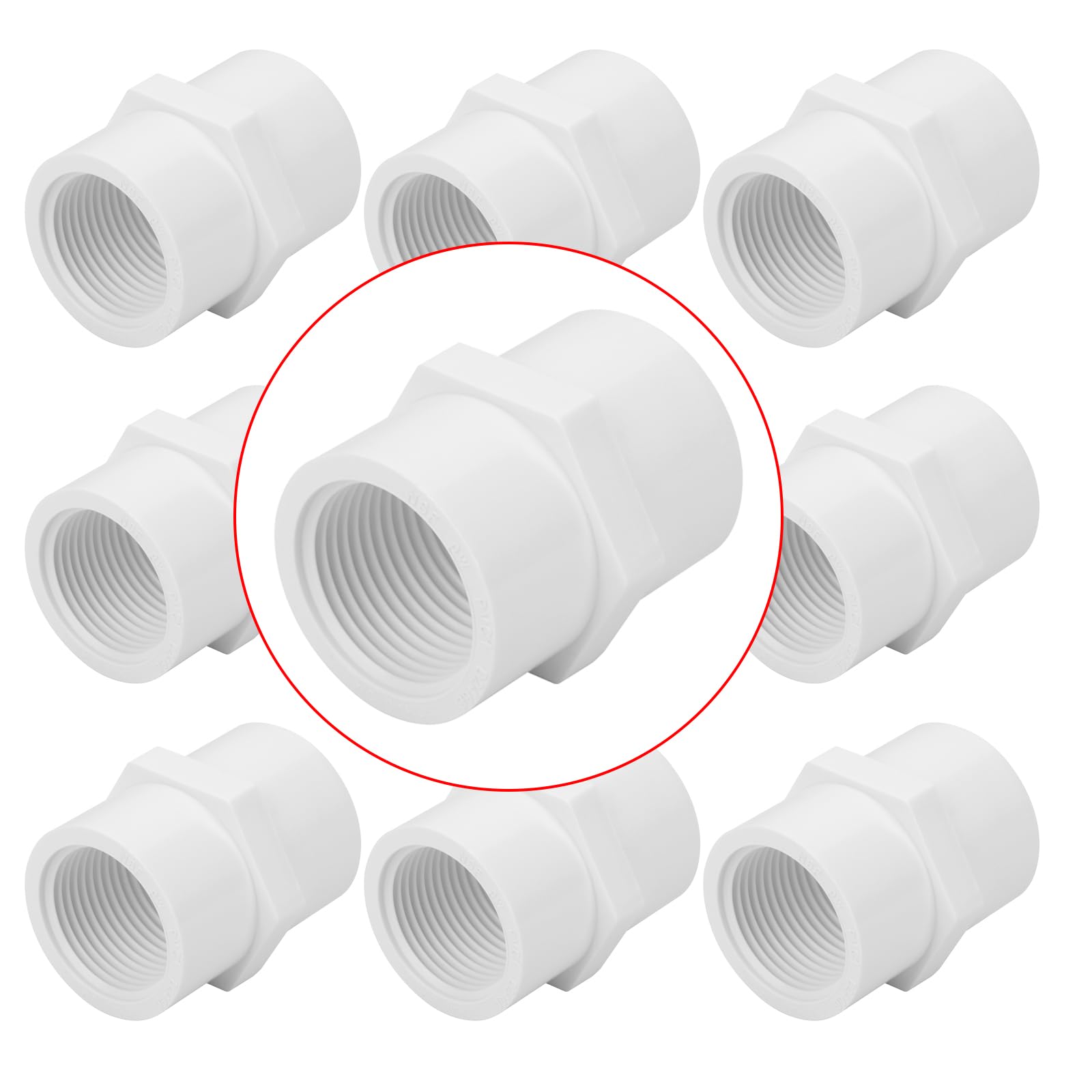 10Pack 3/4 Inch PVC Female Thread Adapter Pipe Fittings (Socket x Female Pipe Thread) Furniture Grade SCH40 PVC Pipe Fittings Connectors for Sprinkler, Irrigation