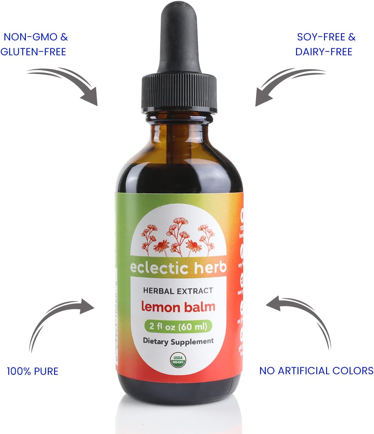 Eclectic Herb - Lemon Balm Extract | Pure Herbal Drops for Calm & Relaxation | Nervous System Support | Vegan, Natural, Organic, Non-GMO, Gluten Free (2 fl oz | 60 ml)