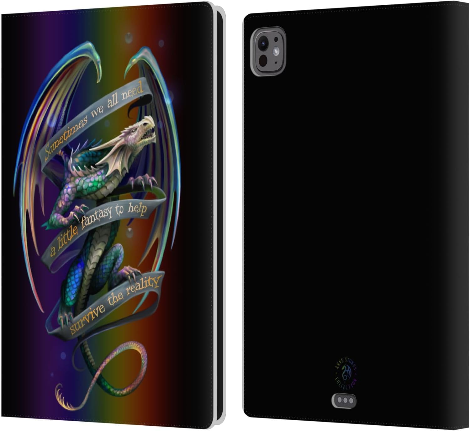 Head Case Designs Officially Licensed Anne Stokes Survive The Reality Dragon Fantasy Leather Wallet Case Compatible with Apple iPad Pro 11 M4/M5 2024/2025