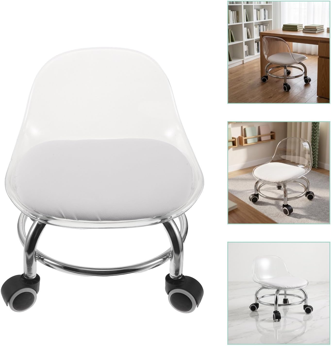 NOLITOY Rolling Stool Chair with Backrest, Silent Swivel Wheels