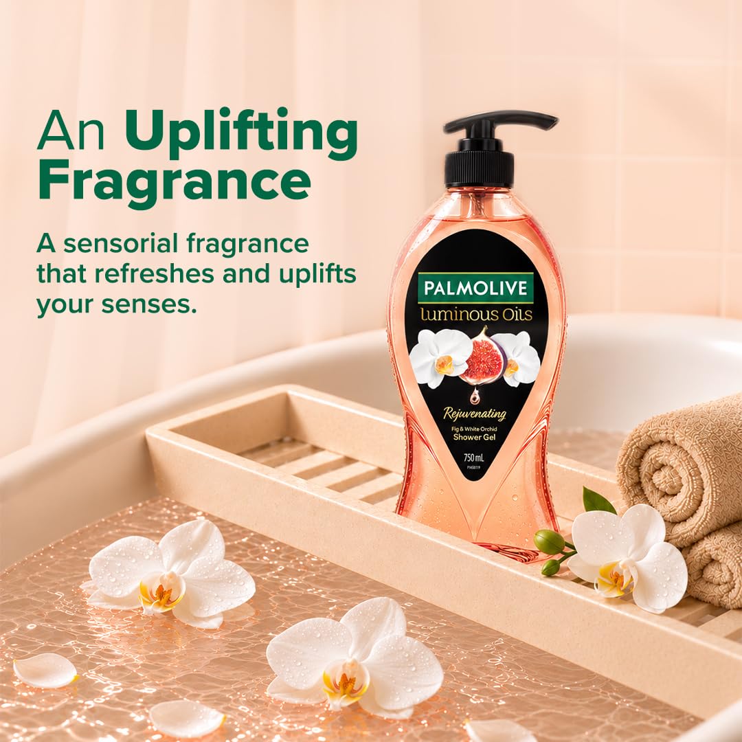 61PJMVBmjML._SL1080_ Palmolive Luminous Oil Rejuvenating Body Wash,750ml Pump Bottle, 100% Natural Fig Oil & White Orchid Extracts For Soft & Radiant Skin, PH Balanced Bodywash, Free Of Parabens And Silicones
