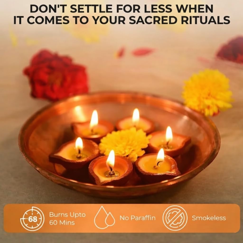 SoulLight Vanaspati Clay Ghee Diya (24 Pieces) | Hand-Filled Earthen Diyas | Wax-Free Ready-to-Light Diya for Pooja, Diwali & Festivals | Made in India