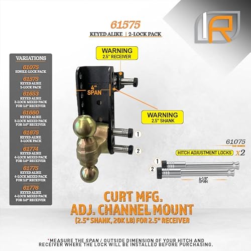 Infiniterule Security 61575 | 2 Pack, Keyed Alike, Hitch Locks (Fits: B&W Hitch - 2" & 2.5" Tow And Stow - 10K Lb & 14,500 Lb | Curt Mfg. - Adj. Channel Mount - (2.5" Shank, 20K Lb)) #TOP2