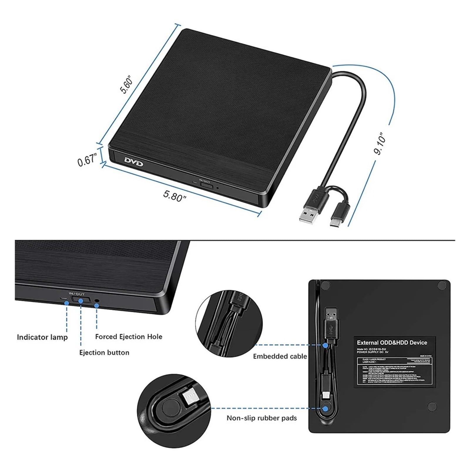 Zewnętrzny Napęd Optyczny CD DVD RW USB 3.0C Nagrywarka Super Drive Laptop OszczęDność Miejsca(DVDRW)