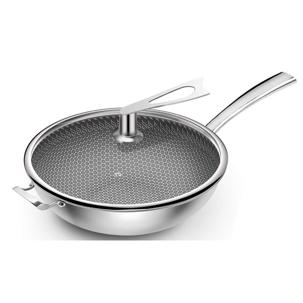 SH-chaoguo Fry Wok/Frying Pan/316 Stainless Steel Cooking Pan/Uncoated Non-Stick Pan with Lid, (34 Cm) for Induction Cooker, Gas Stove