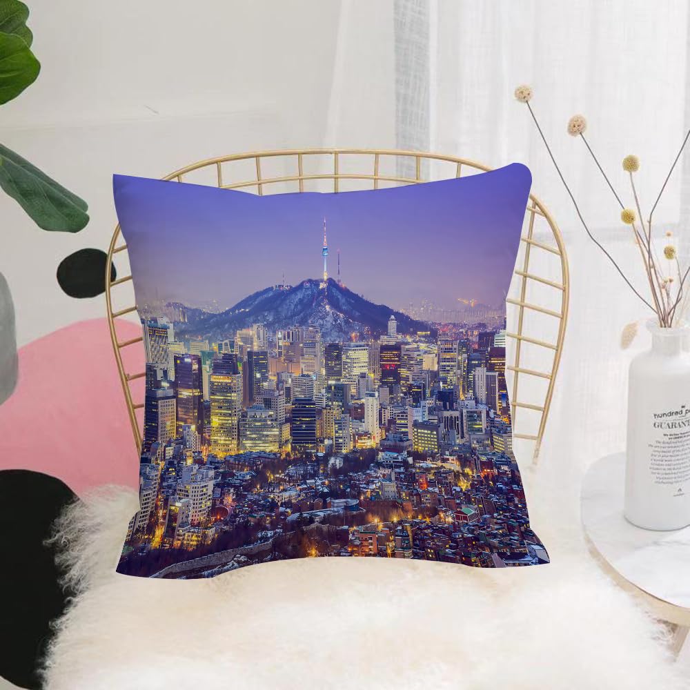 Hyosxw Seoul South Korea City Skyline At Twilight. - A3 Cushion Cover,Throw Pillow Case Home Decorative For Living Room Bedroom Sofa Chair 18X18 Inch,Seoul South Korea City Skyline At Twilight.,Pillowcase 45X45cm