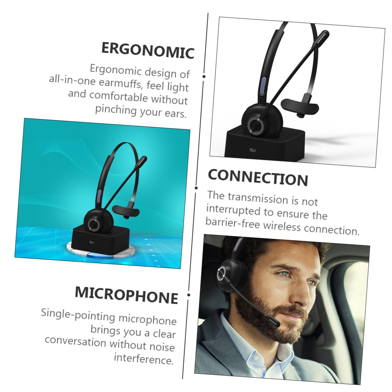 Cuffie Archetto Wireless 5.0 con Riduzione Rumore Attiva, Morbide e Comode, per Fitness, Materiale Abs e Pu