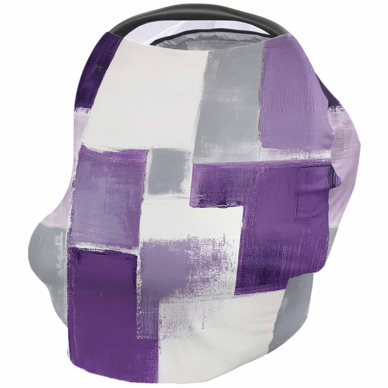 Purple Grey White Geometric Nursing Cover for Breastfeeding Scarf, Ombre Abstract Oil Painting Baby Car Covers Super Soft Multi Use for Canopy Shopping Cart Cover Blanket Stroller Cover