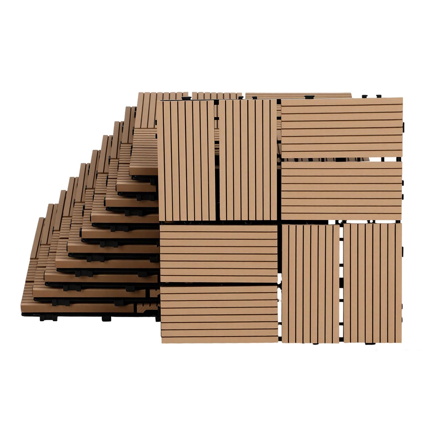 Piastrelle in WPC per terrazza, teak, 30 x 30 cm, 66 pezzi per 6 m² | Piastrelle a scatto effetto legno, facili da pulire per balconi, terrazze e giardini