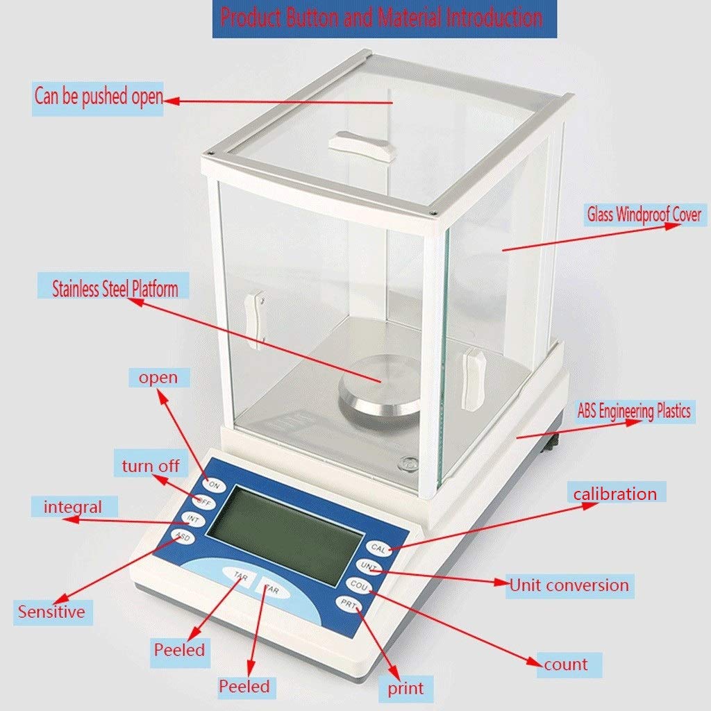 Balanza de Laboratorio de Alta precisión de 0,0001 g, balanza analítica, báscula electrónica con Cubierta de Vidrio Resistente al Viento para pesaje de precisión，100 g x 0,0001 g