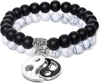 سوار خرز يين يانغ مع دلاية تايشي من اوليفينورما قطعتين اساور فينغ شوي للزوجين الصداقة والمسافات للبالغين الجنسين