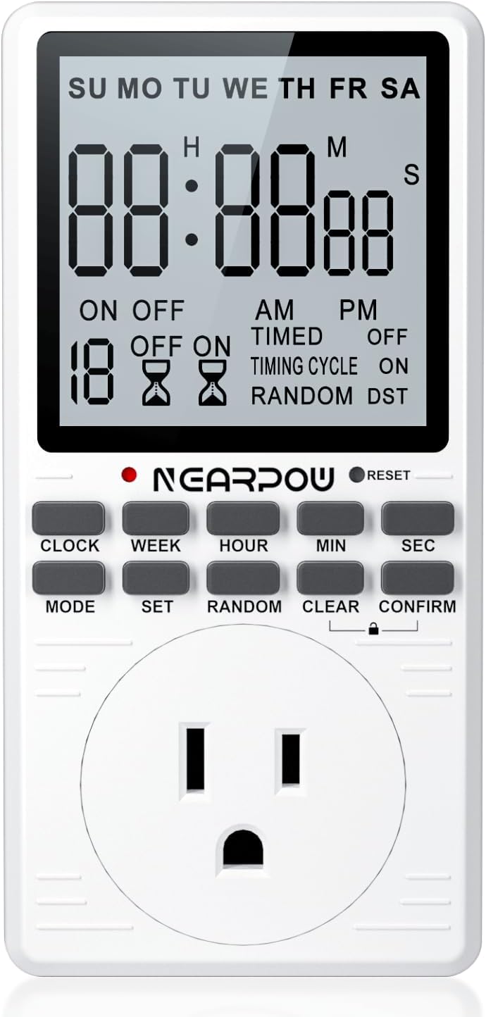 Outlet Timer, NEARPOW Multifunctional Programmable Timer with Countdown and 7-Day Digital Infinite Repeat Cycle Intermittent, 19 ON/Off Programs for Electrical Outlets, 3 Prong, 15A/1800W