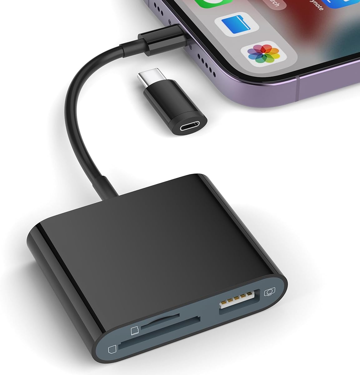 SD Card Reader for iPhone, Memory Card Reader with USB-C to Light-ning Adapter Plug and Play Trail Game Camera Micro SD Card Viewer Support SD/TF Card and USB for iPad No App Required (Black) : Electronics