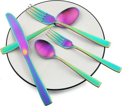 Vista 40 de JASHII Juego de cubiertos de plata mate de 40 piezas, juego de cubiertos de plata satinada, acero inoxidable con revestimiento de tianio, juego