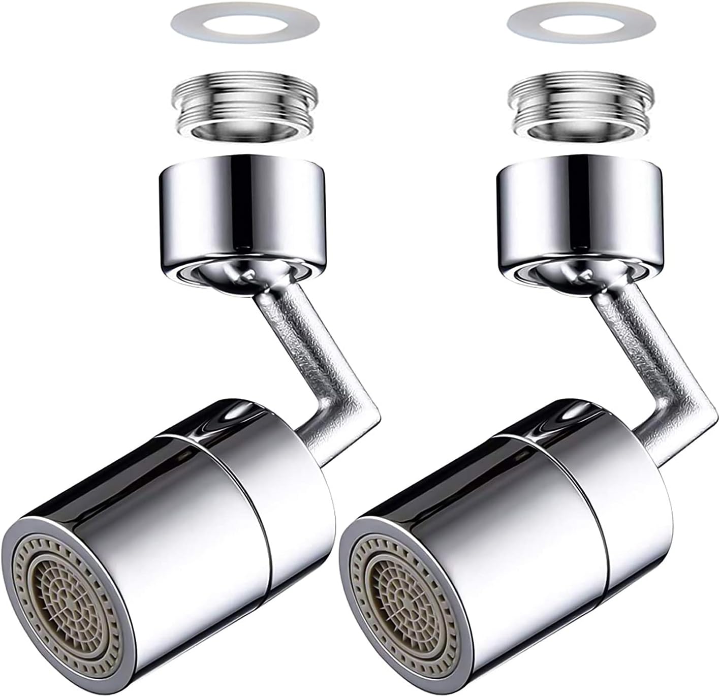 Hanker 2PCS Anti-Splash Filter Faucet Aerator 720-Degree Big Angle Swivel Filter Faucet Aerator, Dual Function with 4-Layer Net Filter, Leakproof Design Double O-Ring, Lnter And Outer Adapters.