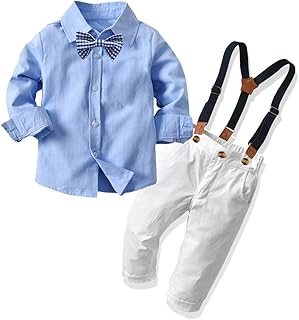 xuefoo Baby,Clothing,Baby Boys 0-24m,Outfits & Clothing Sets Baby Boy Gentleman Outfits Formal Shirt Top + Suspenders Pants + Bow Tie Toddler Clothes 4pc Sets