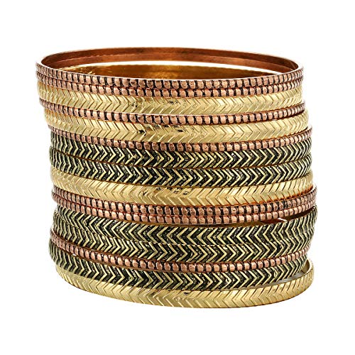 Ensoul EBR-0267-4 Arrow Stripe Antique Copper/Gold/Antique Gold Mixed Metal Aztec African Indian Multi Women Bangles Set Of 16 cover
