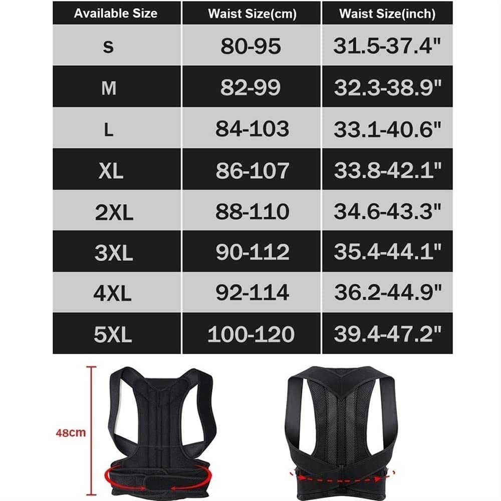 S-5XL Large Size Back Posture Corrector Spinal Support Adjustable Full Back Support Belt Men Women Shoulder Neck Clavicle Brace Teenager Student Hunchback Correction ( Color : Black , Size : 5X-Large