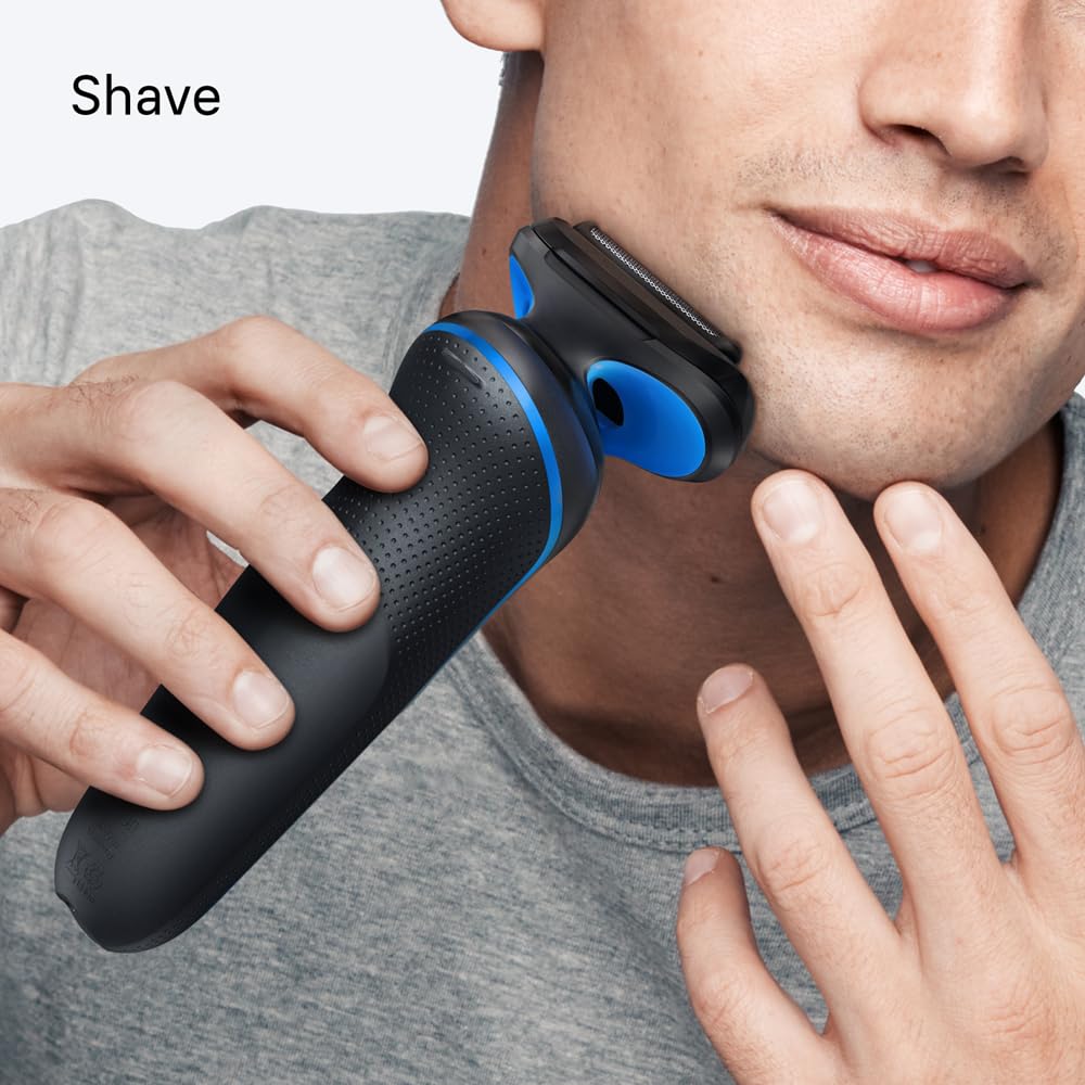 Braun Series 5 52-B1000s - Rasoio elettrico da uomo, con durata della batteria di 50 minuti, rasoio senza fili da uomo, impermeabile, prodotto in Germania, colore: blu
