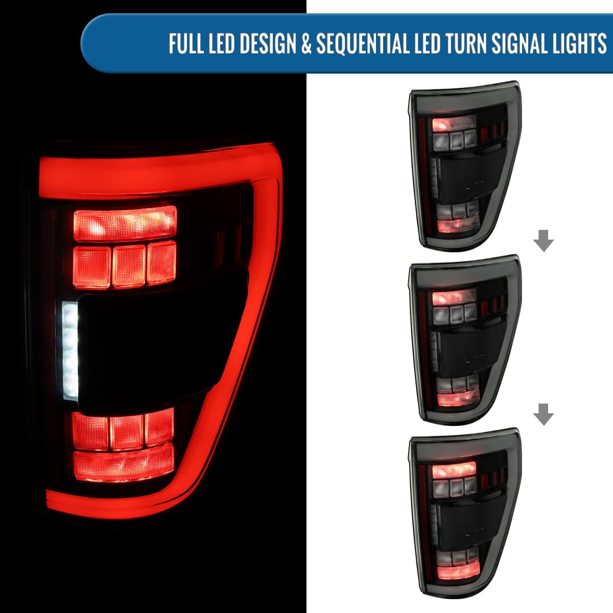 Full LED Tail Lights Sequential Turn Signals for Ford F150 2021 2023 Black Smoke image 3
