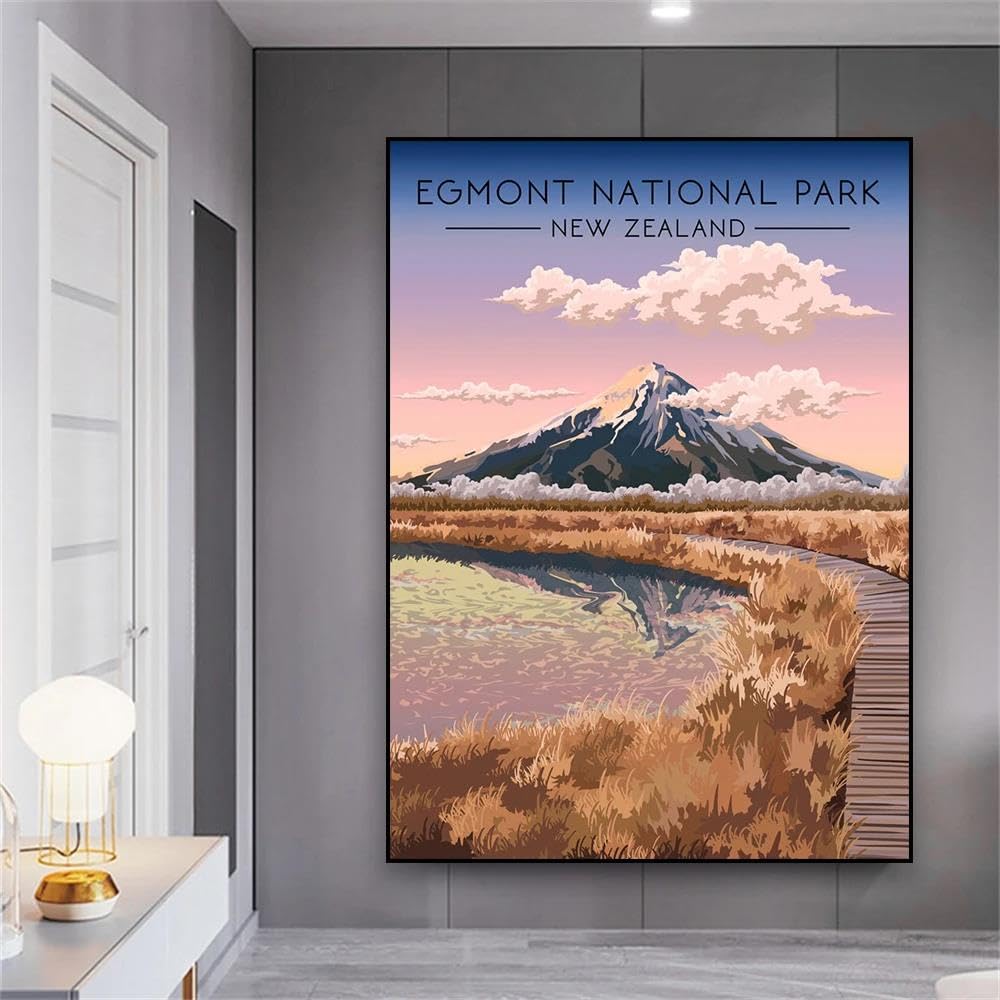 Baibexing New Zealand Wall Art Prints Egmont National Park Travel Poster Mount Taranaki Nature Landscape Scenery Art Canvas Painting Decor 60X90Cm Sin Marco