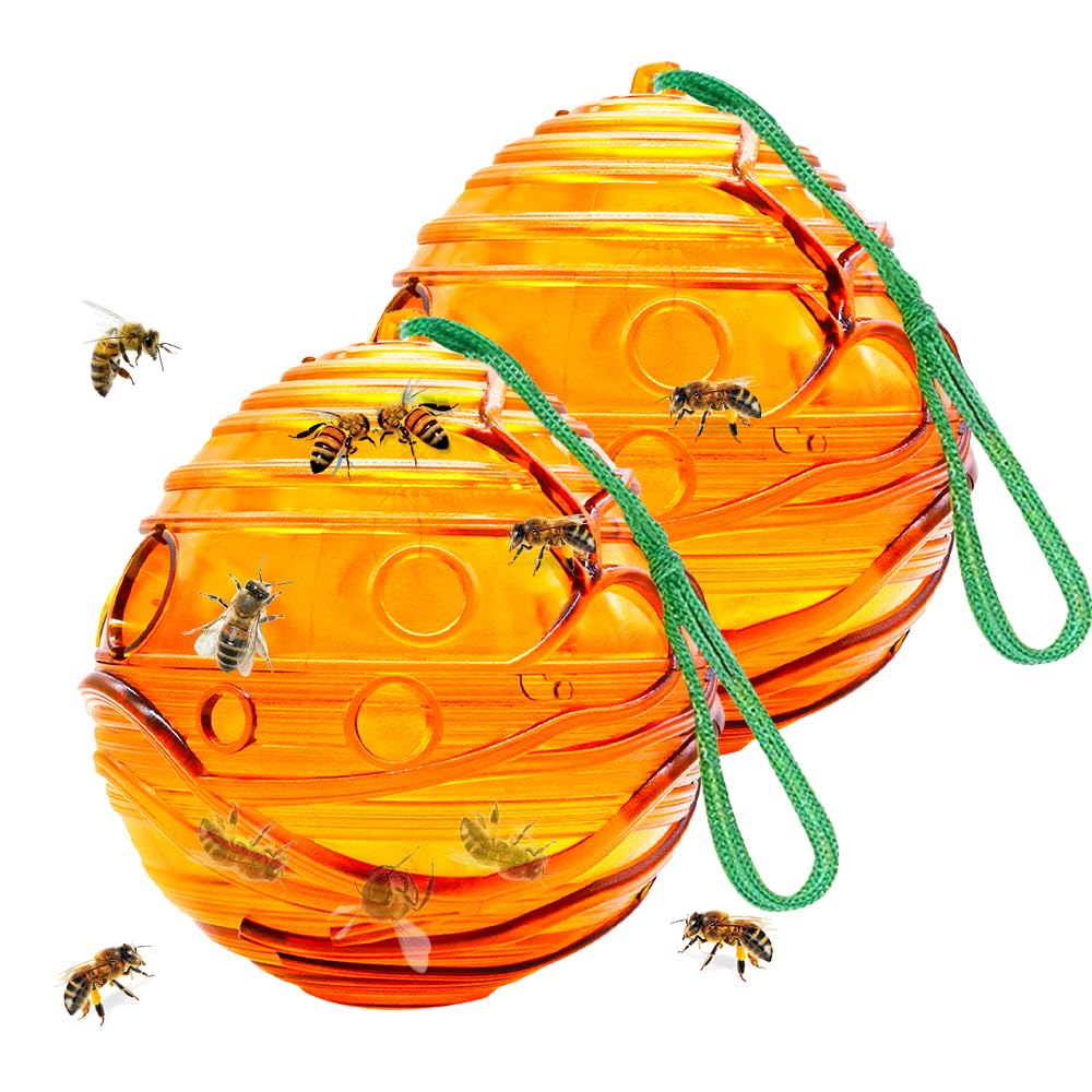 KUWUNG 2 Pcs Wasp Traps, Reusable Spherical Wasp Nest Killer, Waterproof WaspTraps Outdoor Hanging Easy to Clean, Hornet Catcher, Bee Catcher, Fly Trap, WaspCatcher for Garden Patio Yard Camping
