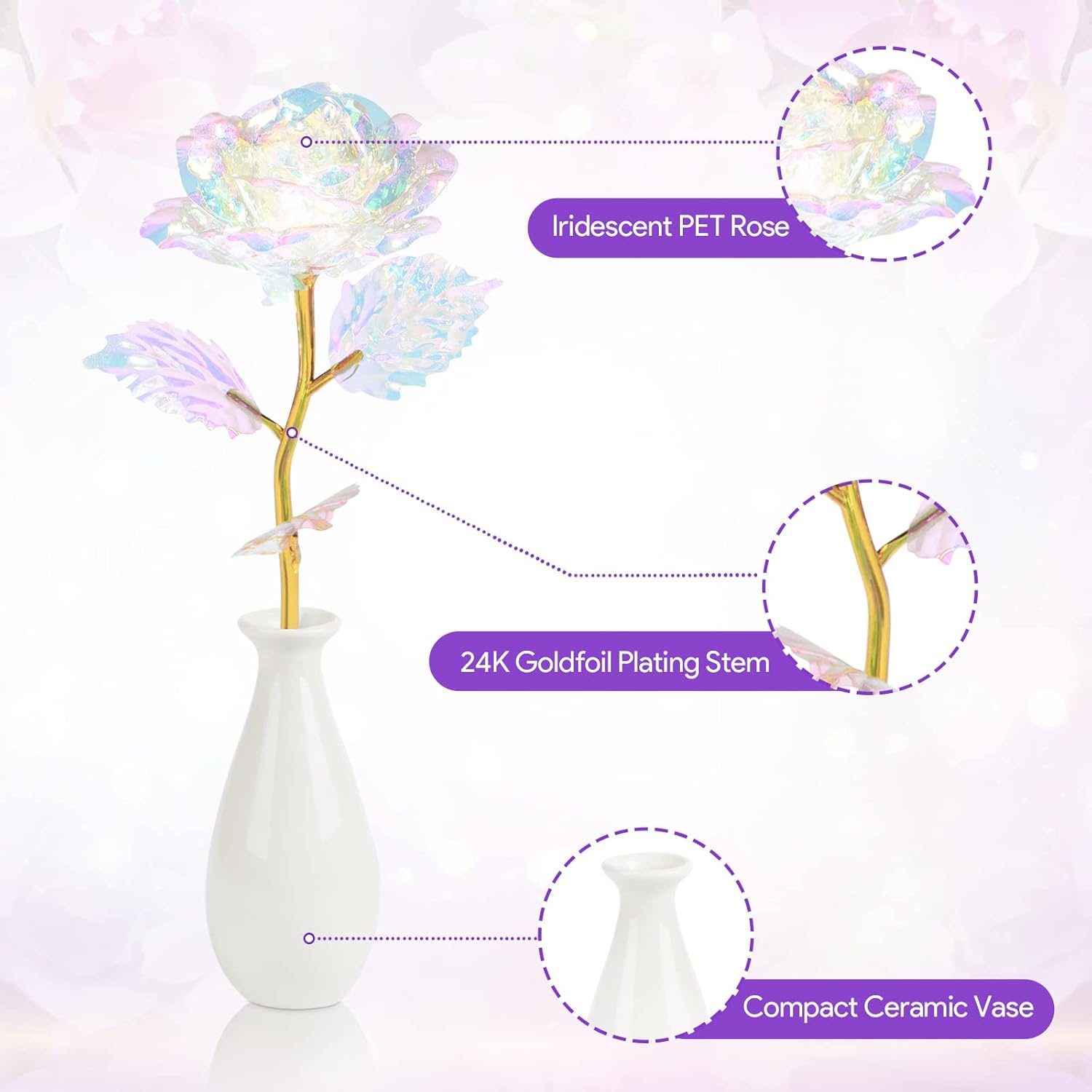 Valentines Day Rose Gifts for Her, Birthday Gifts for Women Mom Girlfriend, Galaxy Rose Forever Flowers with Vase Base Eternal Crystal Roses Valentine Gifts for Grandma Wife Sister Daughter - Image 2