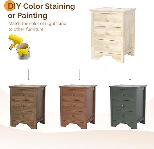 Miniatura 21 de Bonnlo Mesita de noche blanca con 3 cajones, moderna mesita de noche para dormitorio con perillas de metal, mesita de noche de madera, mesa auxiliar