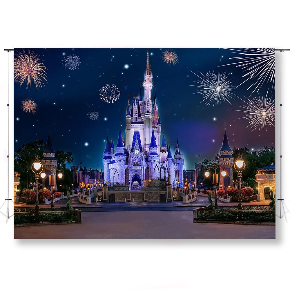 KUKUSOUL 8x6ft Princess Birthday Party Decorations Dream Castle Night Fireworks Background Girls Birthday Party Supplies Table Decoration Banner Photo