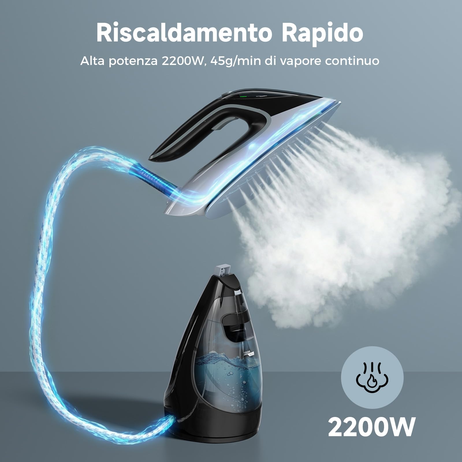 WOOX Ferro da Stiro a Vapore con Caldaia, Ceramica a Riscaldamento Rapido, 2200W, Regolazione Vapore & Temperatura, Autopulizia, Spegnimento Automatico, serbatoio 1300ml – Per stiratura domestica