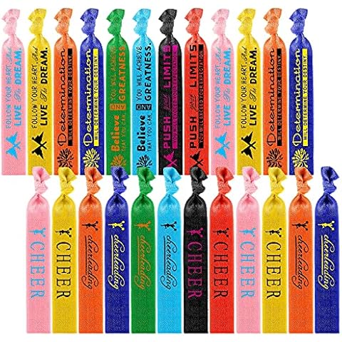 24 Pieces Cheer Hair Ties Girls Cheer Hair Accessories Cheerleading Elastic Hair Ribbon Gymnastics Silhouettes Hair Tie for Women Girls Gymnasts Cheerleaders Cheer Teams, 4 Styles Cover