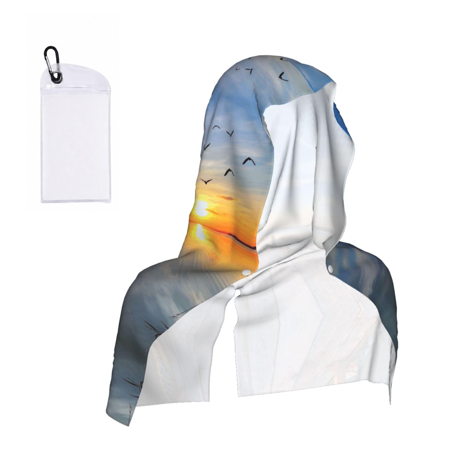 SATUSA Sunset Scenery Print Cooling Hoodie Towel, Cooling Towels For Neck And Face, Quick Drying Absorbent Cooling Head Towel Beach Camping Gym Construction(2pcs)